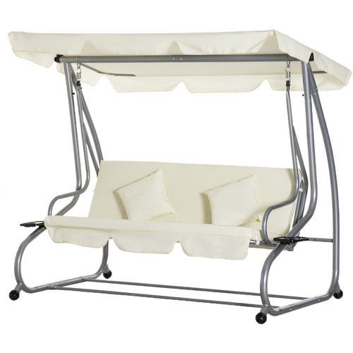 Outsunny 3-Seater Swing Garden Bed with Adjustable Roof and 2 Cup Holders, 200x120x164 cm, Cream - Borgè