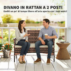 Outsunny 2-Seater Garden Sofa with Cushions and Non-Slip Mats, in Rattan and Steel, 115x63x85 cm, Beige