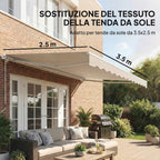 Outsunny Replacement Canopy for Retractable Awning, UV 50+ Polyester, 3.5x2.5 m, Cream