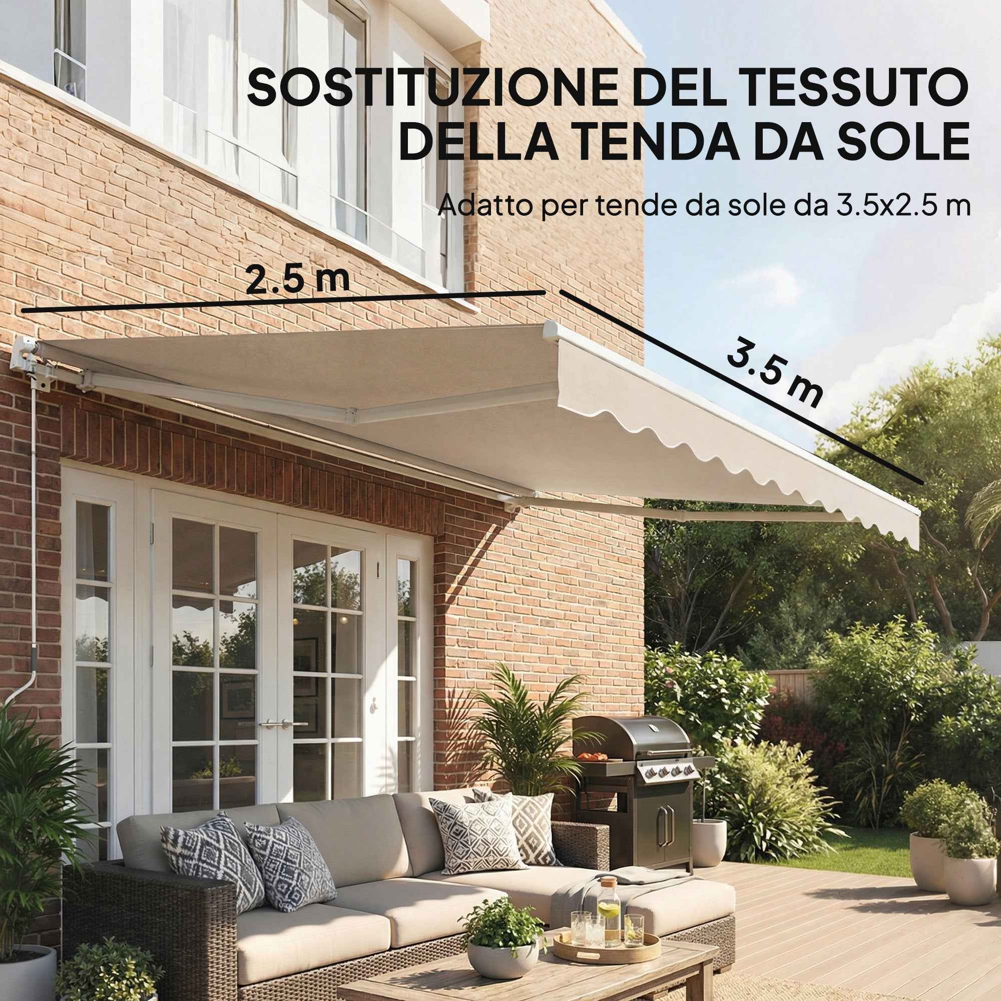 Outsunny Replacement Canopy for Retractable Awning, UV 50+ Polyester, 3.5x2.5 m, Cream