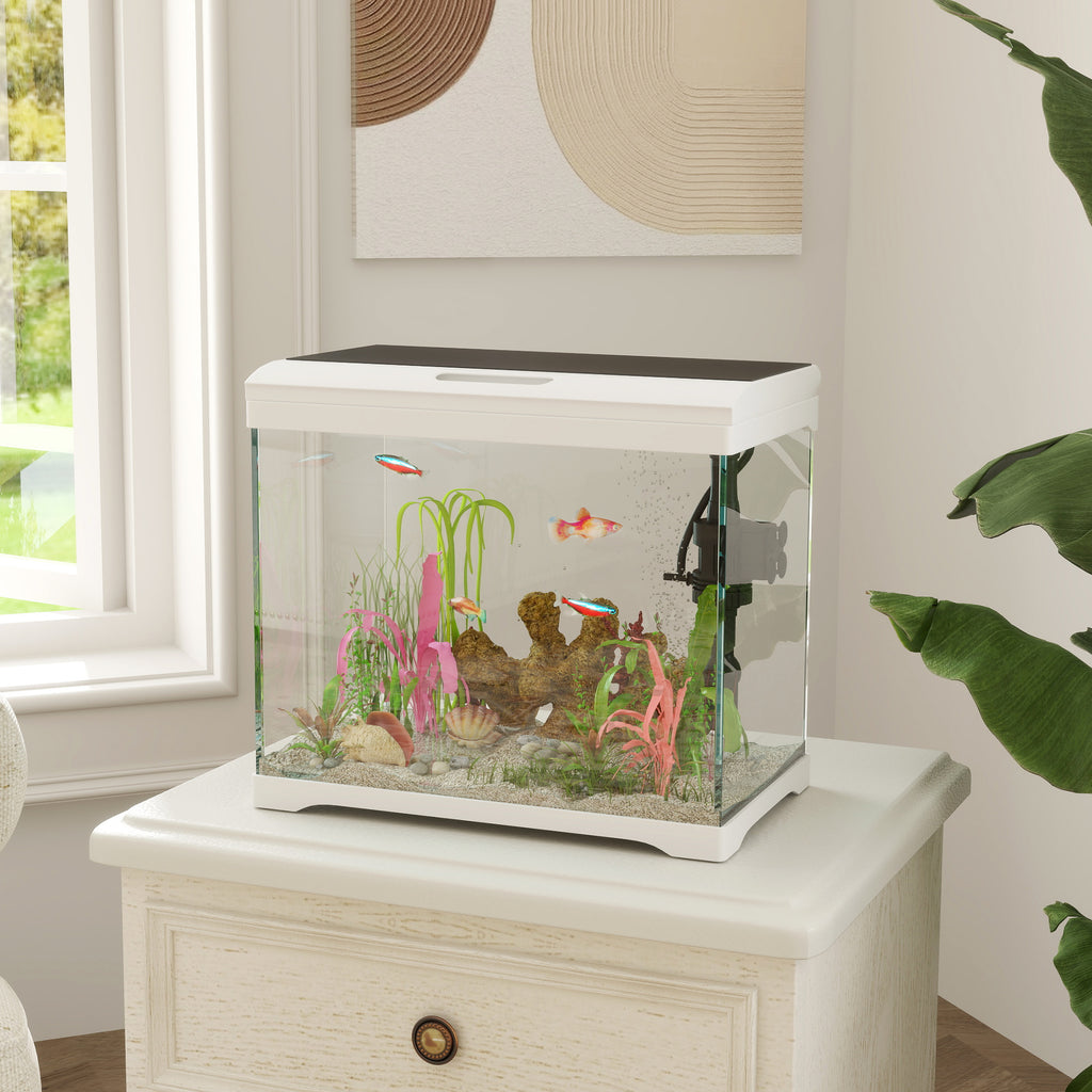 Goldfish Aquarium 17L with LED Lights, Water Pump and Filter System, 35x21x31 cm, White