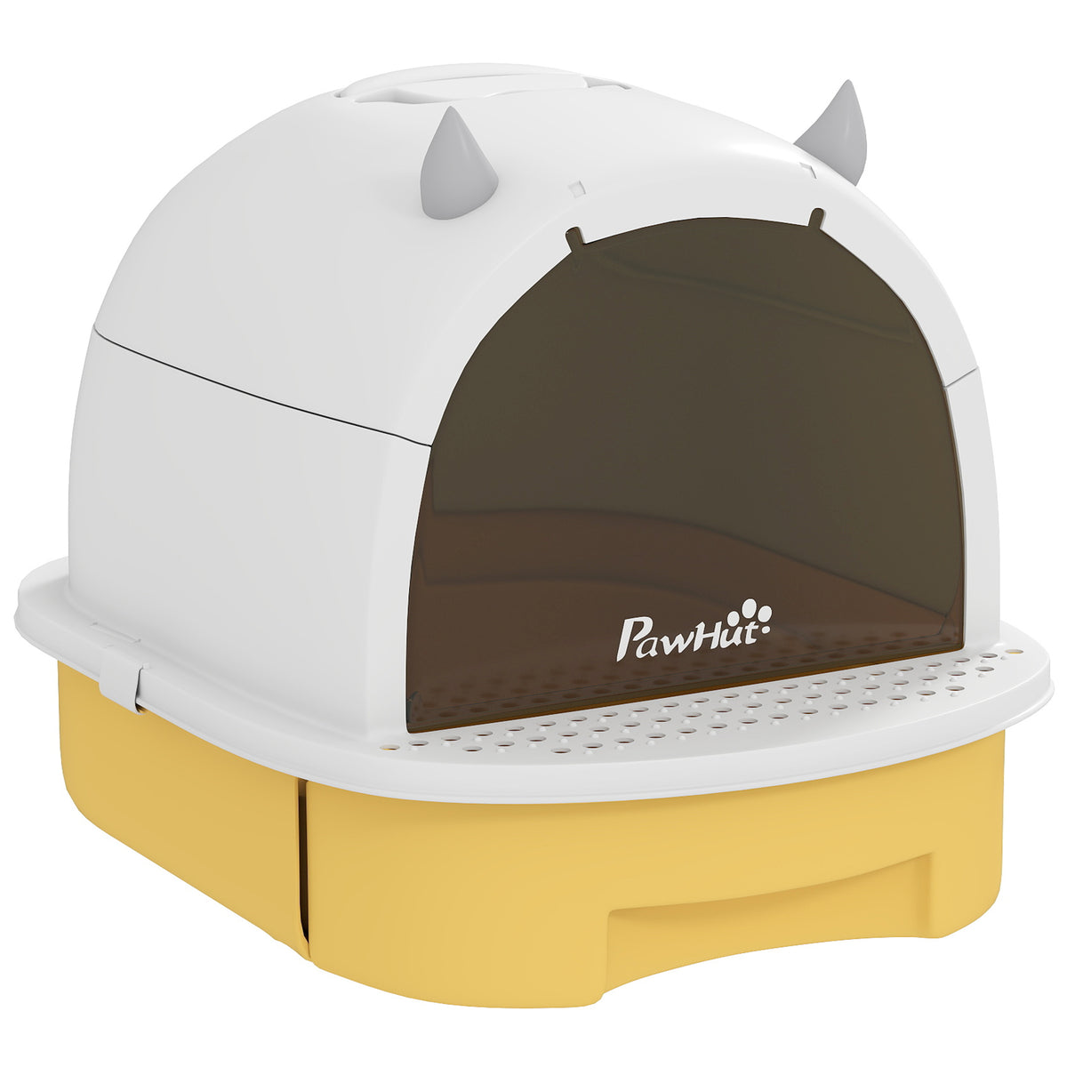 PawHut Enclosed Cat Litter Box with Removable Tray, Handle, Scoop and 2 Activated Carbon Filters, Yellow