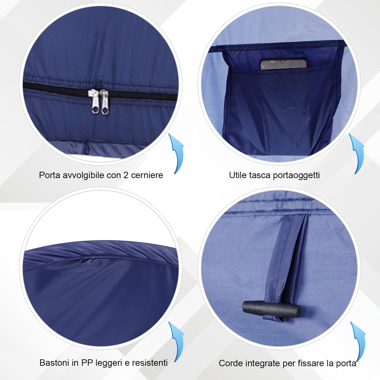Waterproof Pop Up Shower Curtain in Polyester and Plastic, 100x100x185 cm, Navy Blue