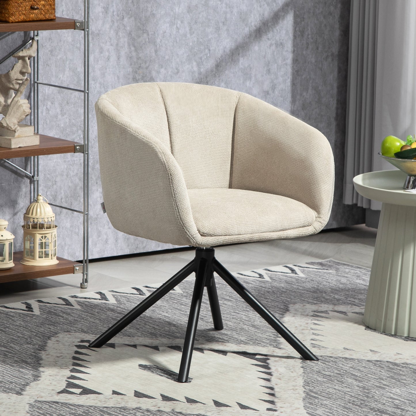 Modern Swivel Chair with Upholstered Seat in Bouclé Fabric for Living Room and Office, Cream