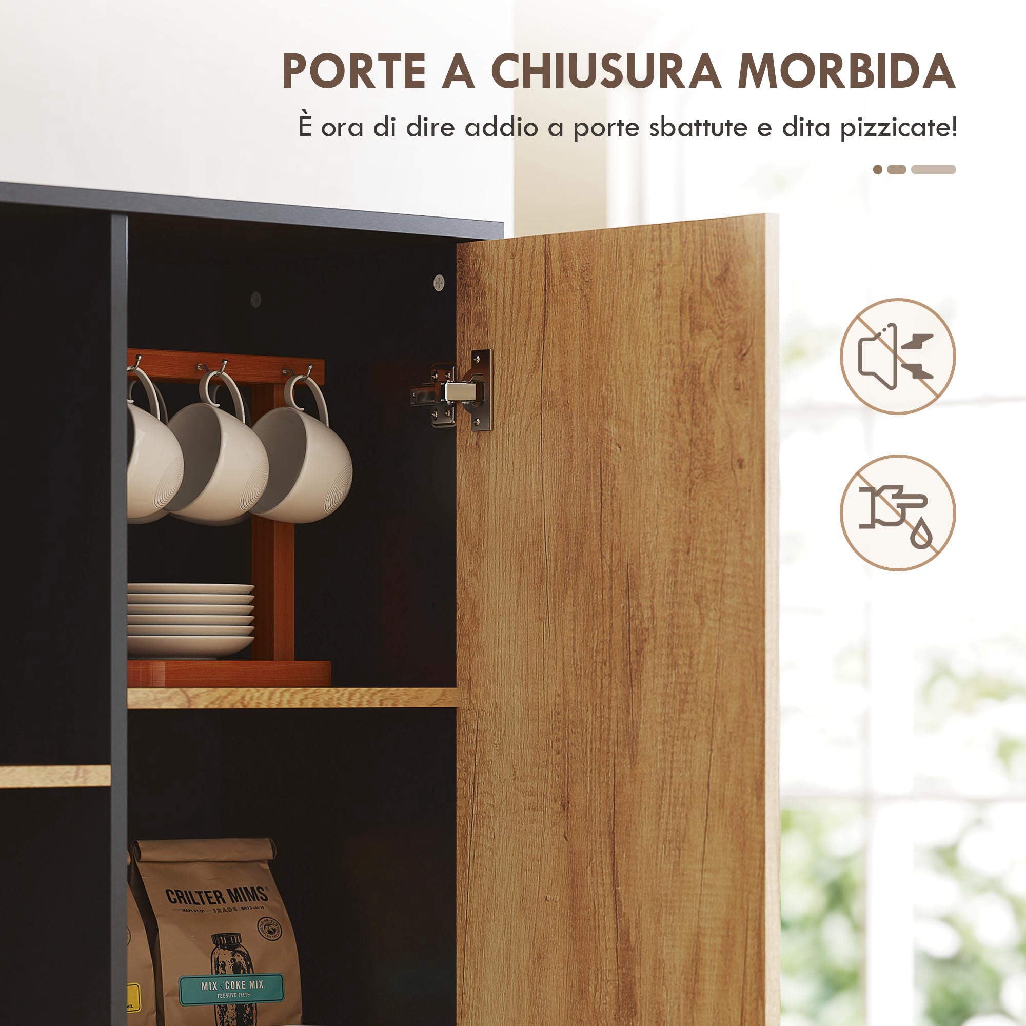 Modern Kitchen Sideboard with 2 Drawers, 2 Shelves and a Cabinet, 88x35x160 cm, Wood and Black