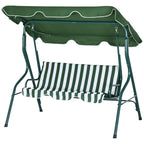 3-Seater Swing with Adjustable Canopy and Cushions, in Steel and Polyester, 170x110x153 cm, Green and White