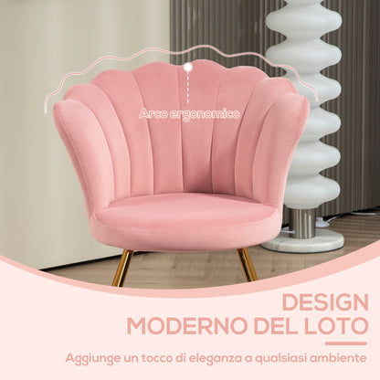 Modern Ergonomic Chair with Pink Velvet Petal Backrest and Gold Cross Legs, 69x64x80 cm