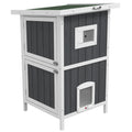 2-Tier Outdoor Wooden Cat Kennel with Asphalt Roof and 4 Doors, 60x60x90.5cm, Gray - Borgè