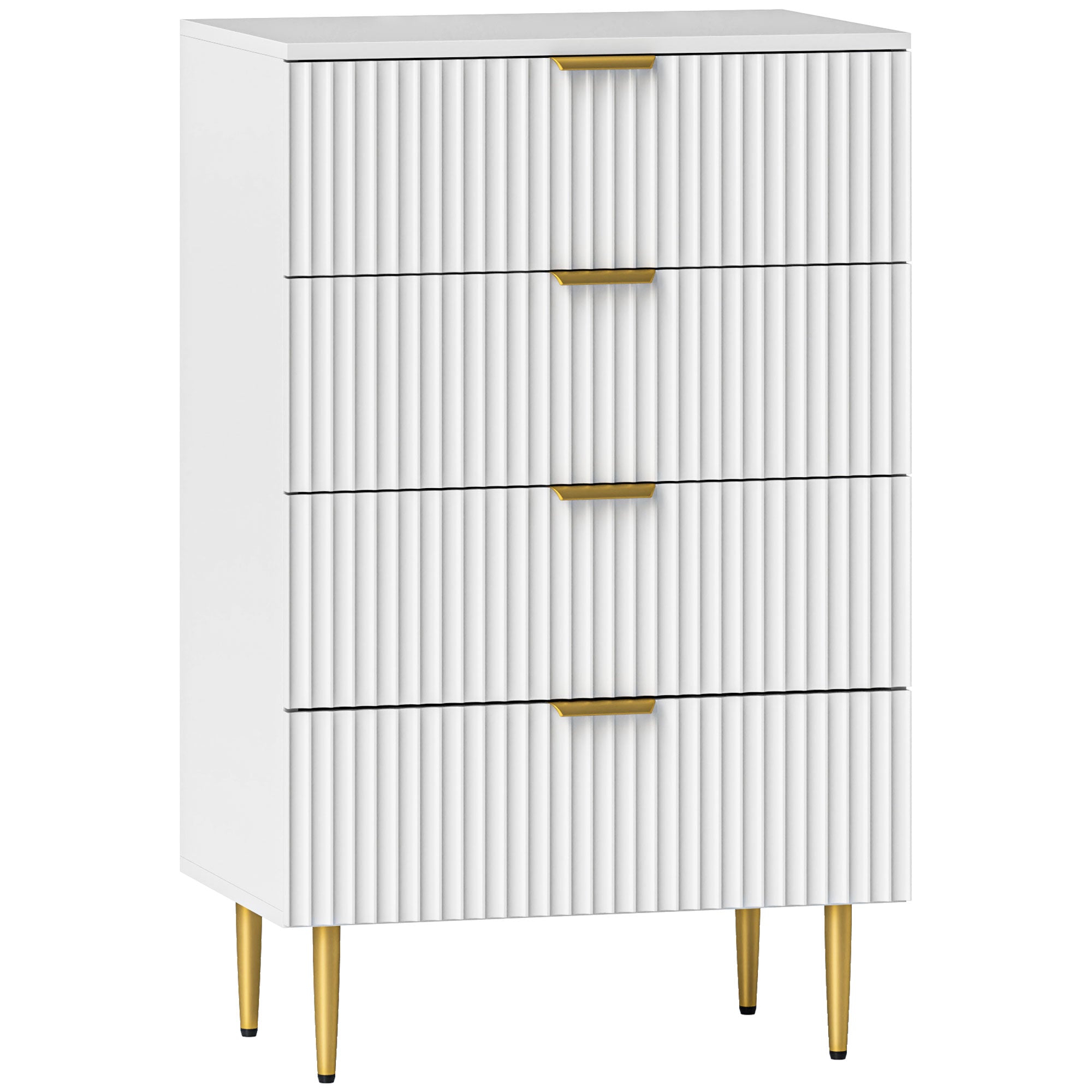 Modern Chest of 4 Drawers with Golden Handles, 60x40x96 cm, White