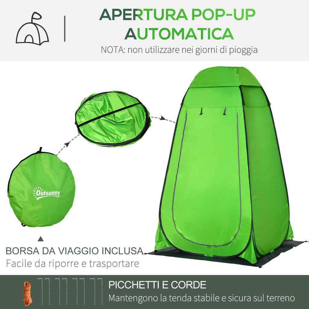 Outdoor Camping Shower Tent with Zippered Door, Storage Bag, and Hook, 126x124x189cm, Green