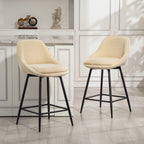 Set of 2 Swivel Bar Stools with Backrest and Armrests, Corduroy Upholstery and Footrest, Beige