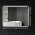Anti-fog Bathroom Mirror with Adjustable Brightness and Color, Glass and Aluminum Alloy, 80x60x4 cm