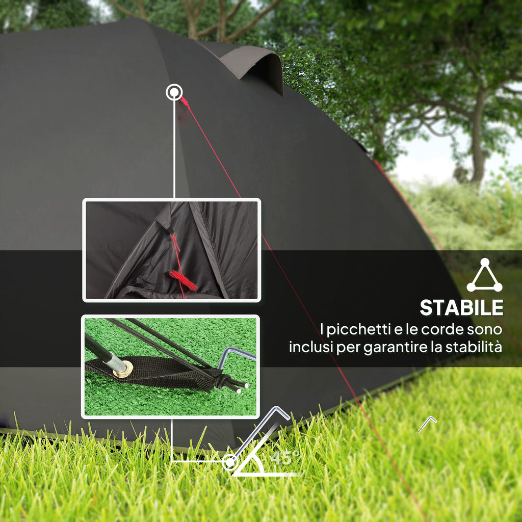 Tunnel Tent for 2-4 People with Side Windows and Hook, 190T Polyester and PE, 3.3x1.9x1.2 m, Black