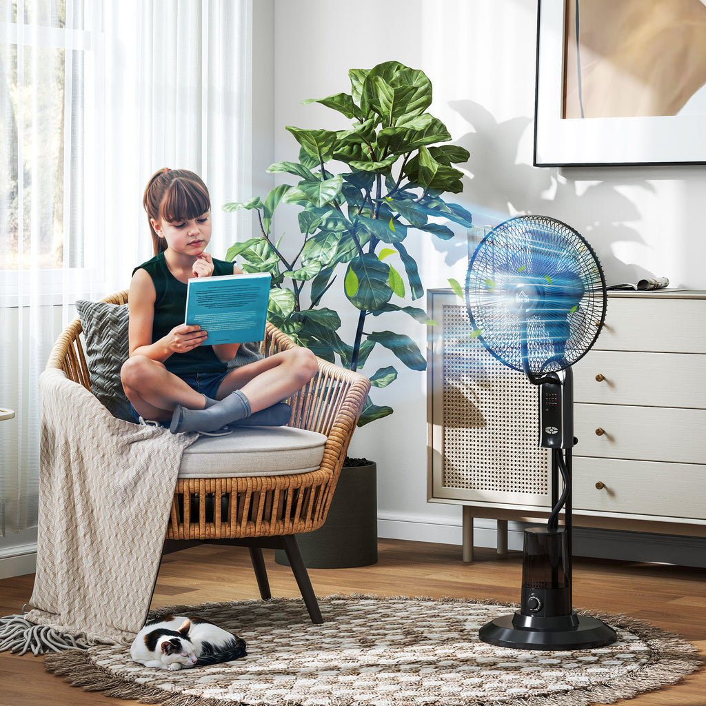 Adjustable Misting Fan 3 Speeds and 3 Modes, 75° Oscillation, Remote Control, Black