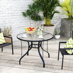 Round Garden Table with Umbrella Hole, in Metal and Tempered Glass, Ø96.5x71 cm, Black