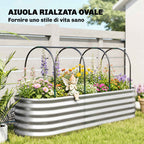 Outsunny Raised Outdoor Vegetable Garden with Trellis for Climbing Plants and Open Bottom, Steel, 200x60x103 cm, Silver