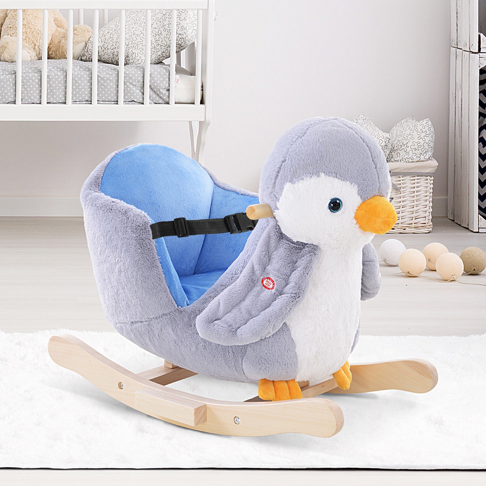 Plush Penguin Rocking Horse with 32 Music and Safety Belt, Age 18 Months
