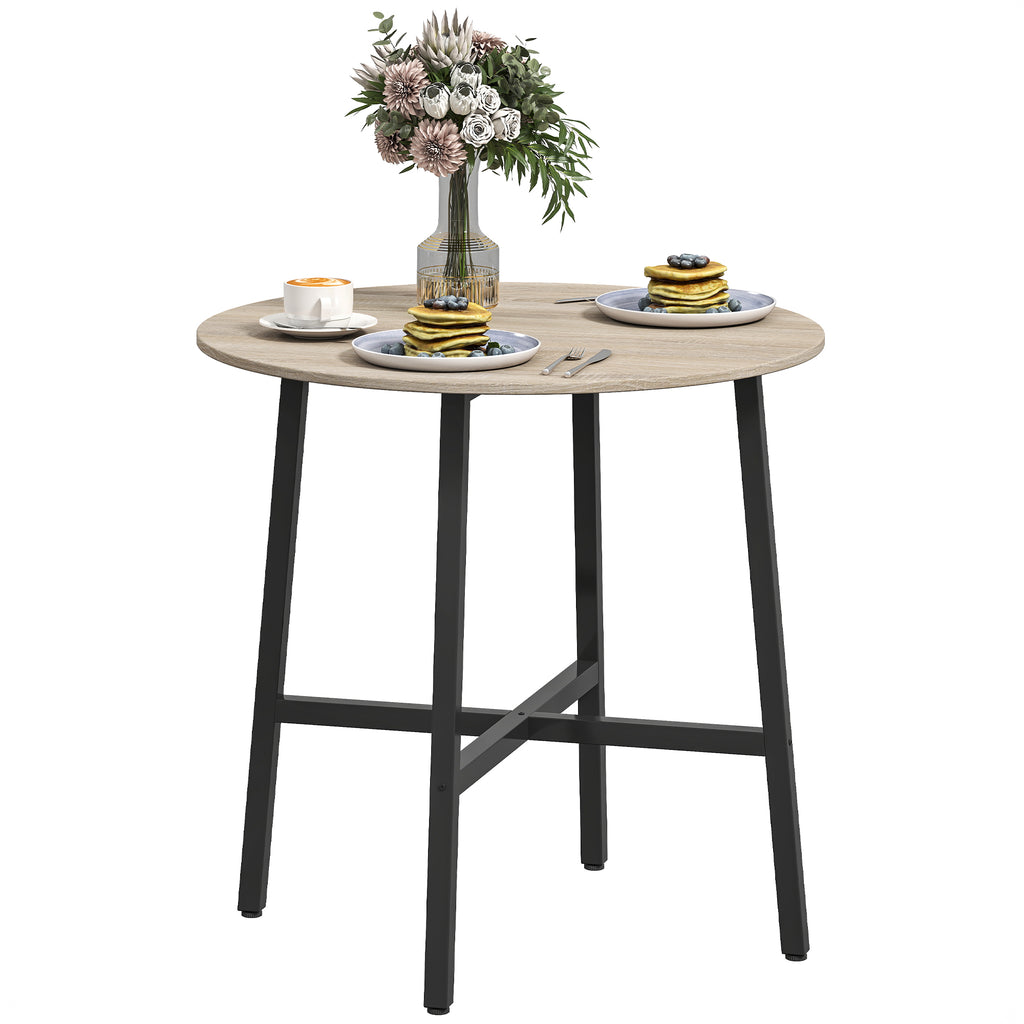 Round Industrial Dining Table for 2 People, in Wood and Steel, Ø80x75 cm, Black and Wood Color