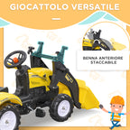 Pedal Excavator for Kids from 3 Years with Front Loader, Trailer and 6 Wheels, Yellow
