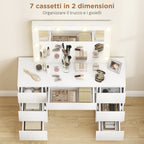 Hollywood-Style Makeup Table with Mirror, 8 LED Lights, 7 Drawers and Padded Stool, White