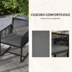 Rattan Garden Set with 2 Armchairs with Cushions and Glass Coffee Table, Black - Borgè
