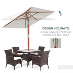 Rectangular Tilting Umbrella 2x1.5 m with 6 Ribs and Rope Opening, in Bamboo and Beige Polyester
