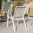 Outsunny Set of 4 Stackable Garden Chairs with Curved Armrests, Steel and Breathable Fabric, 54x71x93 cm, Grey and White