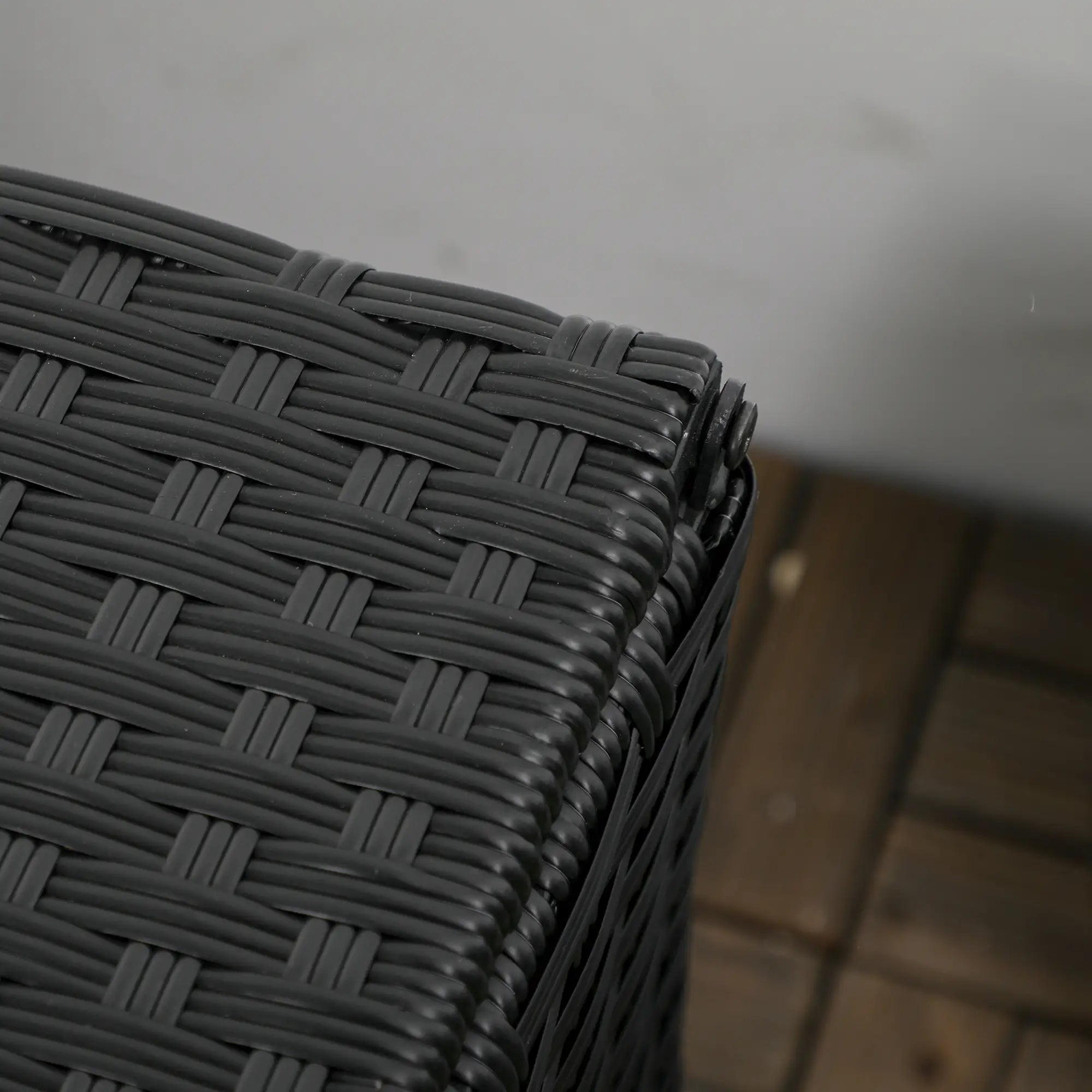 Rattan and Steel Garden Storage Chest with Lid, 95x60x53cm, Black - Borge' Group Limited