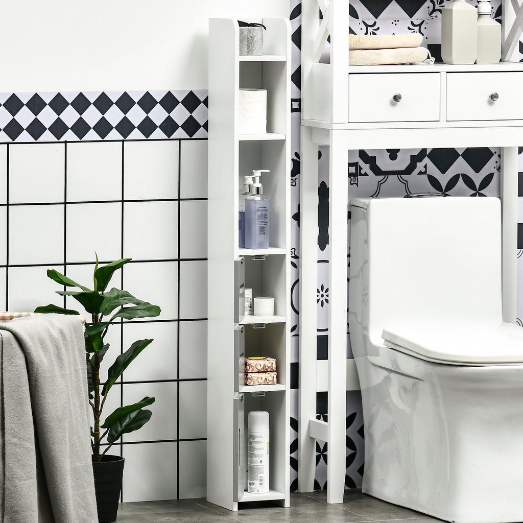 kleankin Bathroom Column with Shelves and Cabinets, Space-Saving Tall Wooden Cabinet 15x17x120cm, White and Grey