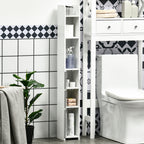 kleankin Bathroom Column with Shelves and Cabinets, Space-Saving Tall Wooden Cabinet 15x17x120cm, White and Grey