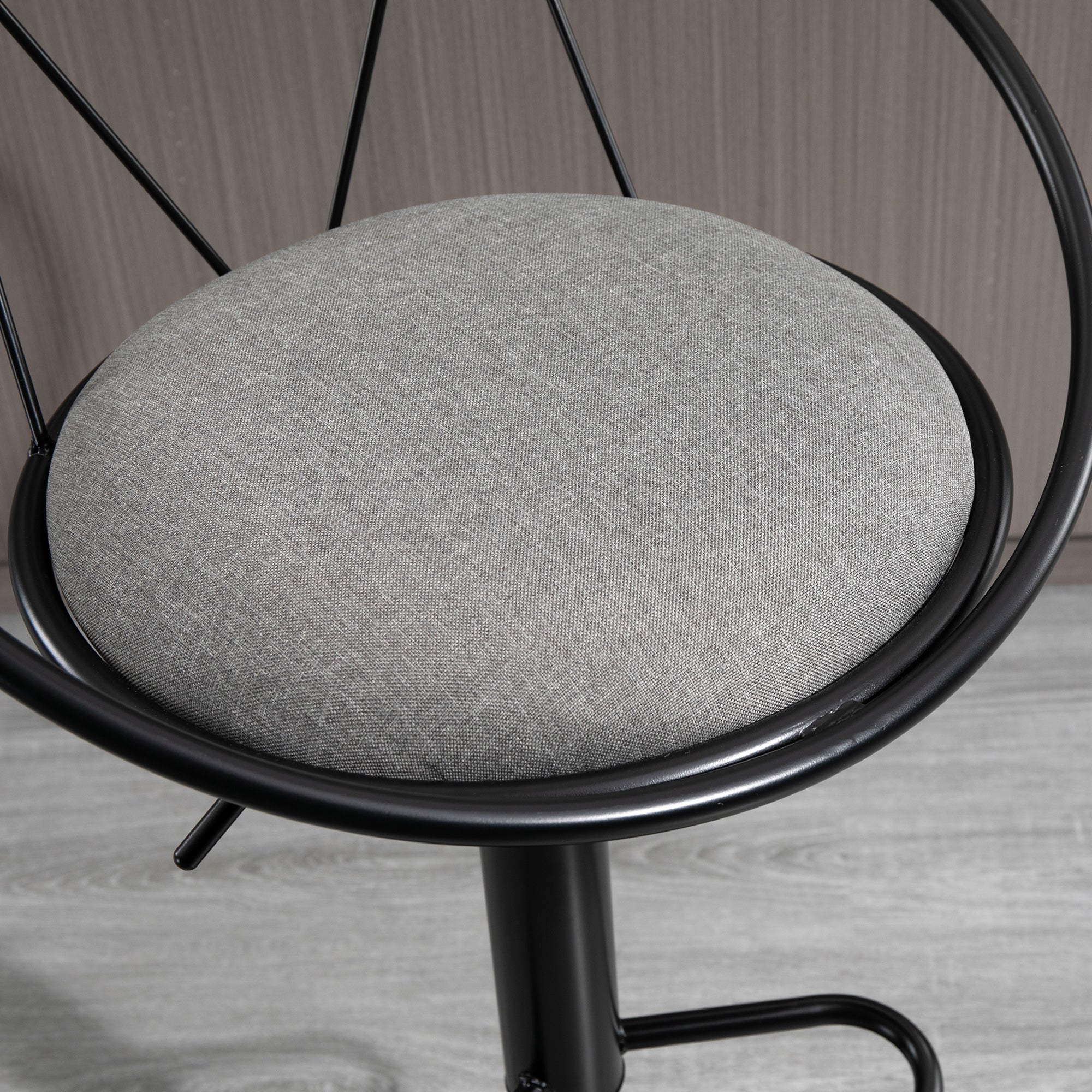 Set of 2 Bar Stools with Backrest and Footrest, Adjustable Height and Padded Seat, Grey