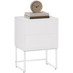 Modern 2-Drawer Bedside Table with Push-Opening, MDF and Steel, 40x30x50 cm, White