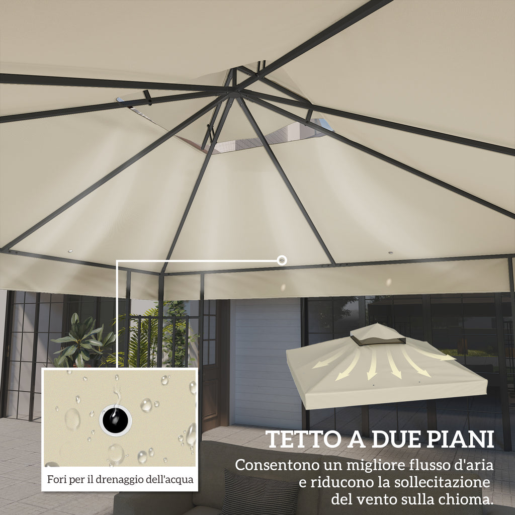 Garden Gazebo Cover 3x3m, 2-Tier UPF30+ Replacement Roof in Polyester, Cream