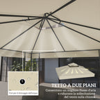 Garden Gazebo Cover 3x3m, 2-Tier UPF30+ Replacement Roof in Polyester, Cream