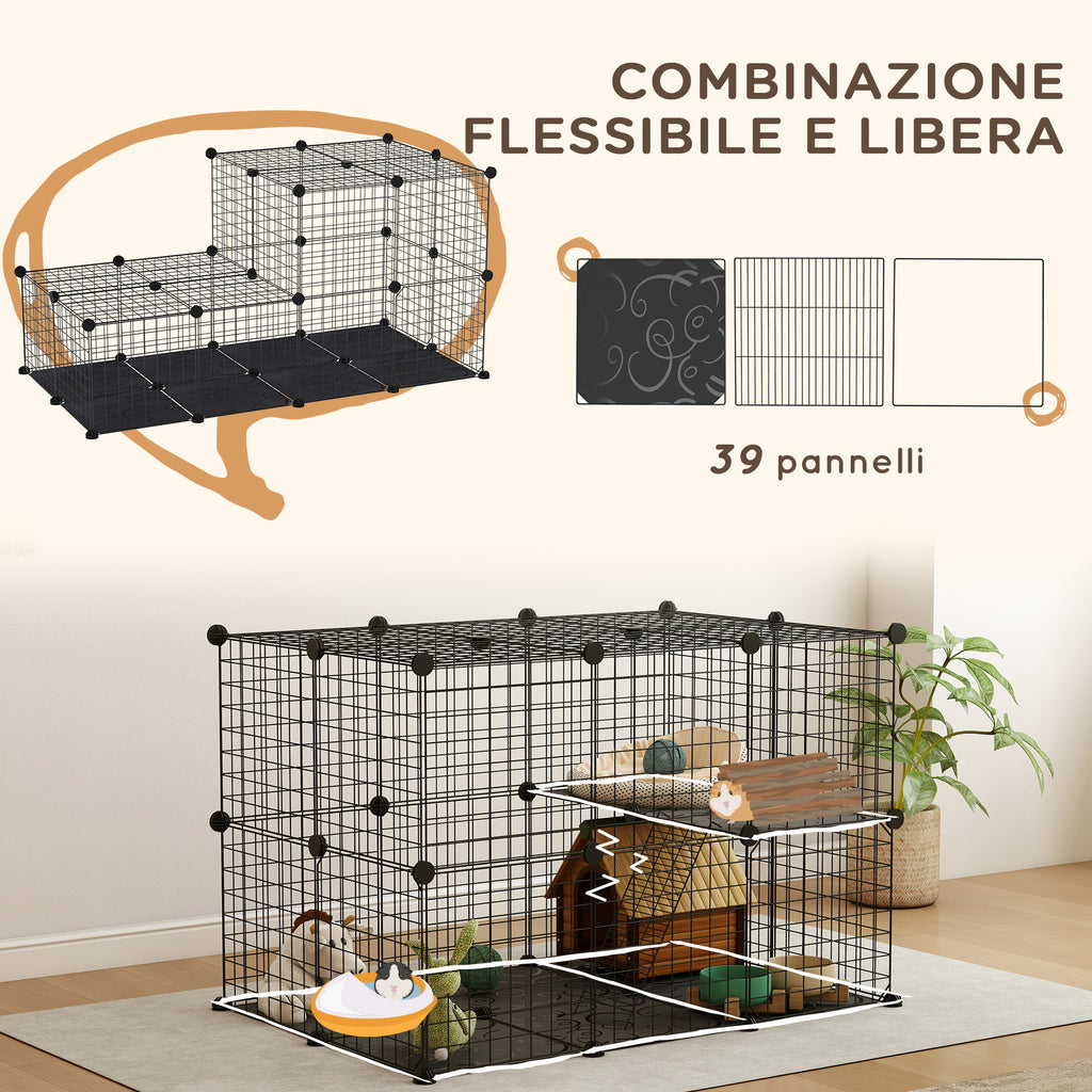 Modular Wire Rabbit Cages Modular Rabbit and Guinea Pig Cage with 3 Doors and Steel Wire, Black ...