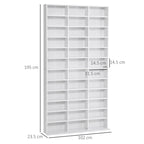 Wooden CD Bookcase with 3 Columns and 12 Adjustable Shelves, 102 x 23.5 x 195 cm, White