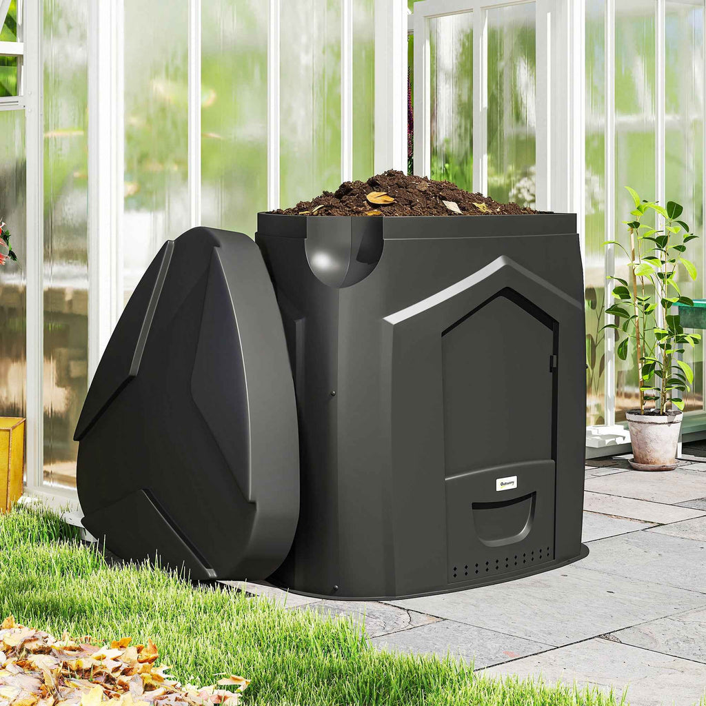 Outsunny Rotating Triangular Garden Composter with 3 Doors, 78x75x78 cm, Black