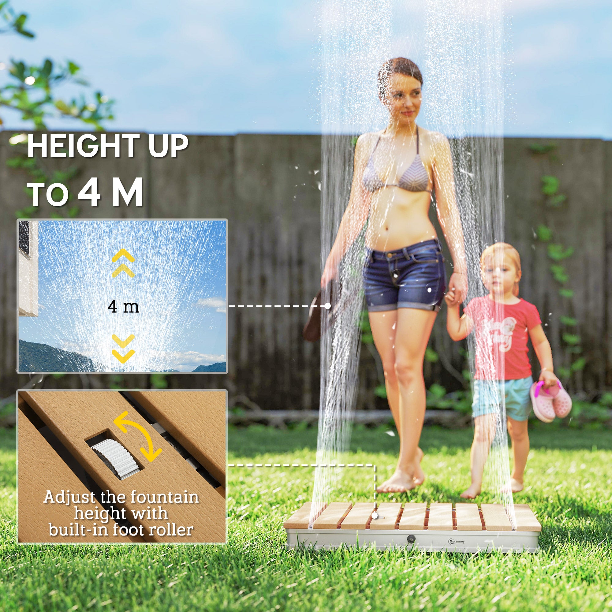 Portable Garden Shower with Height up to 4 m and Adjustable Water Jets, 70x55 cm, Wood