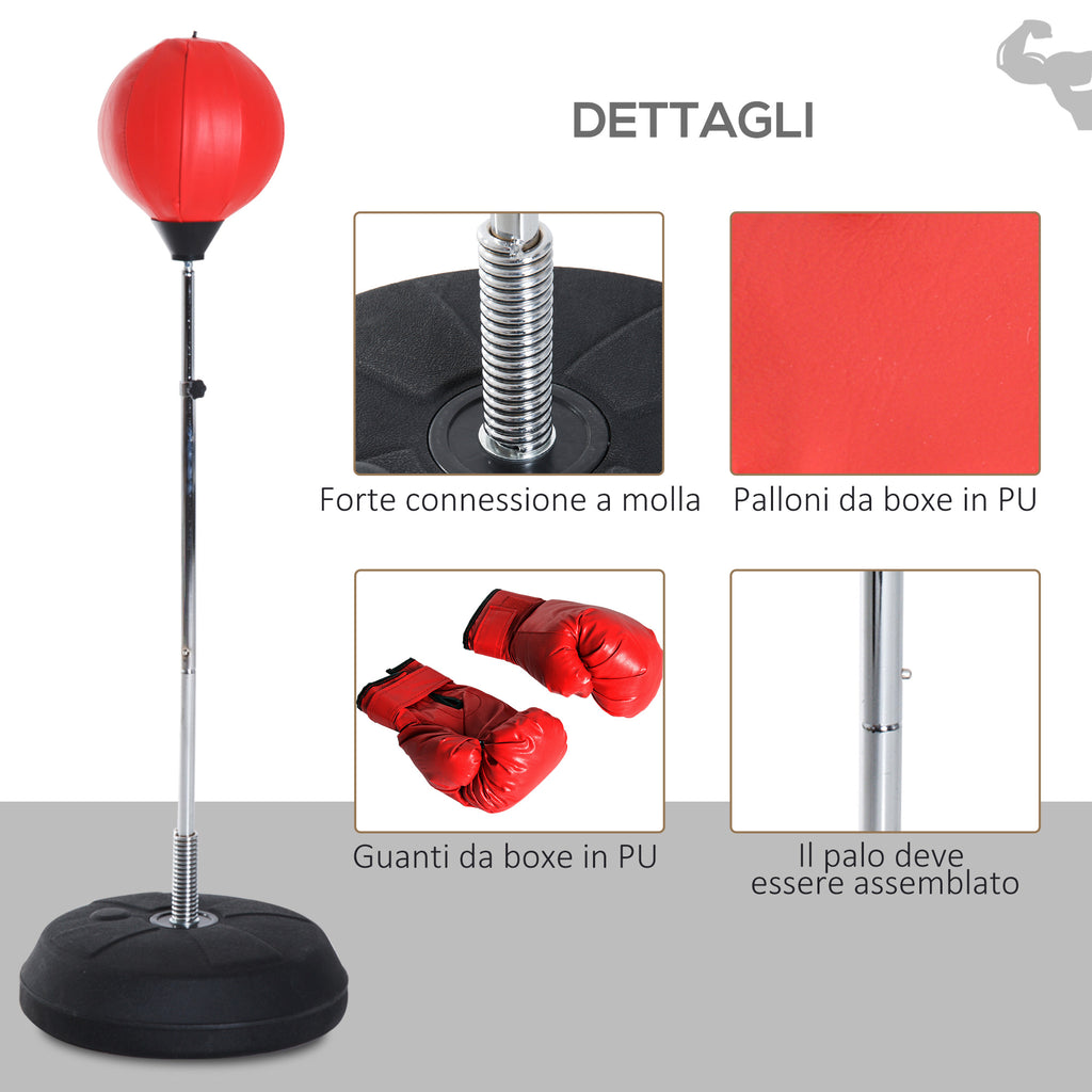 Height Adjustable Floor Punching Ball with Boxing Gloves and Fillable Base, 43x43x126-144 cm, Red