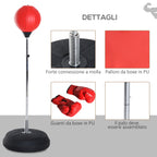 Height Adjustable Floor Punching Ball with Boxing Gloves and Fillable Base, 43x43x126-144 cm, Red