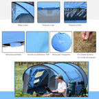 Outsunny 2-Person Pop-Up Camping Tent with 2 Doors, 4 Windows and Waterproof Tarp, 263.5x220x123 cm, Blue
