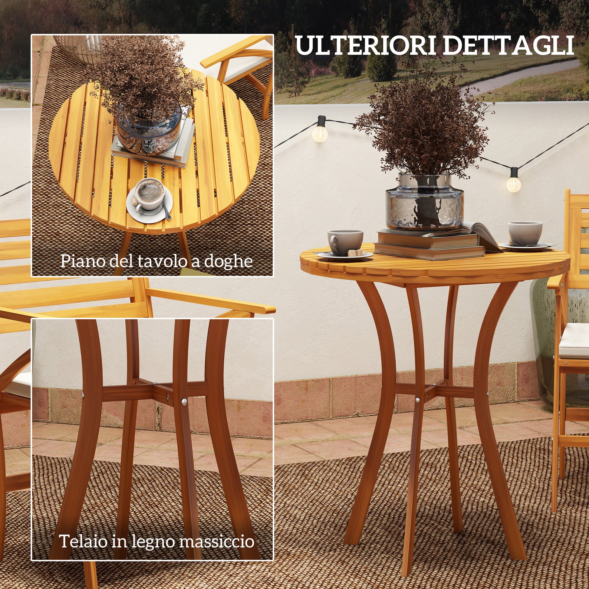 Outsunny 3-piece garden set in pine wood with round table Ø68x78 cm and 2 chairs 55x52x87.5 cm with cushions - Borgè