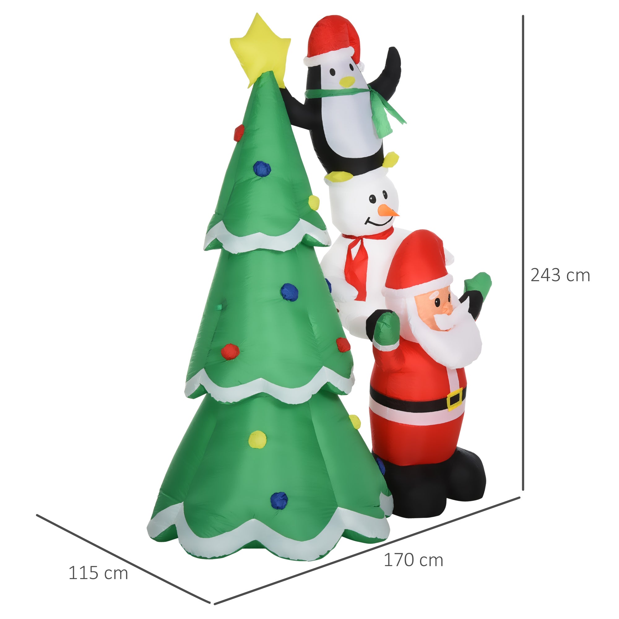 Giant Inflatable Christmas Tree 243cm with LED Lights and Santa Claus, Waterproof Outdoor Christmas Decoration - Borgè