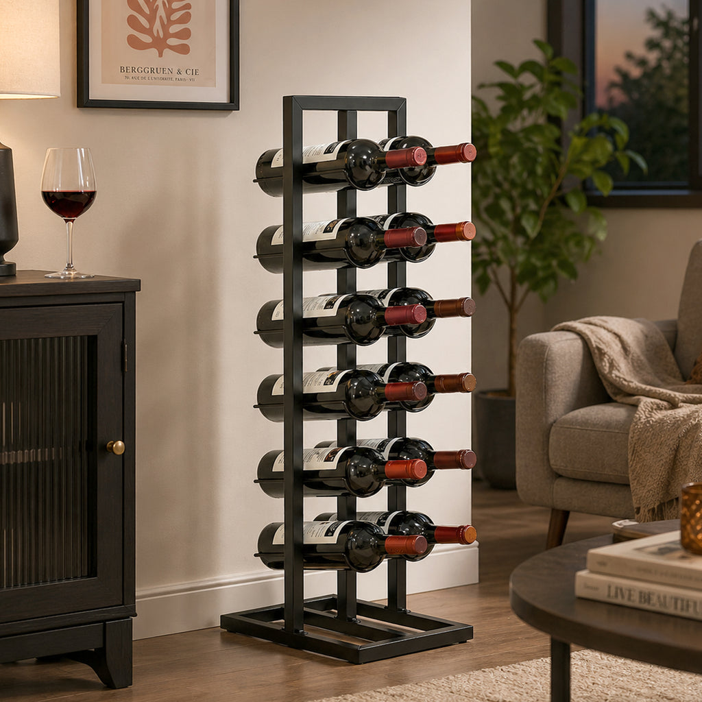HOMCOM 12-Bottle Metal Floor-Standing Wine Rack, Black