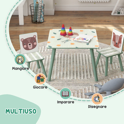 ZONEKIZ 3-piece table and chair set for children 3-8 years in MDF and pine wood, green - Borgè