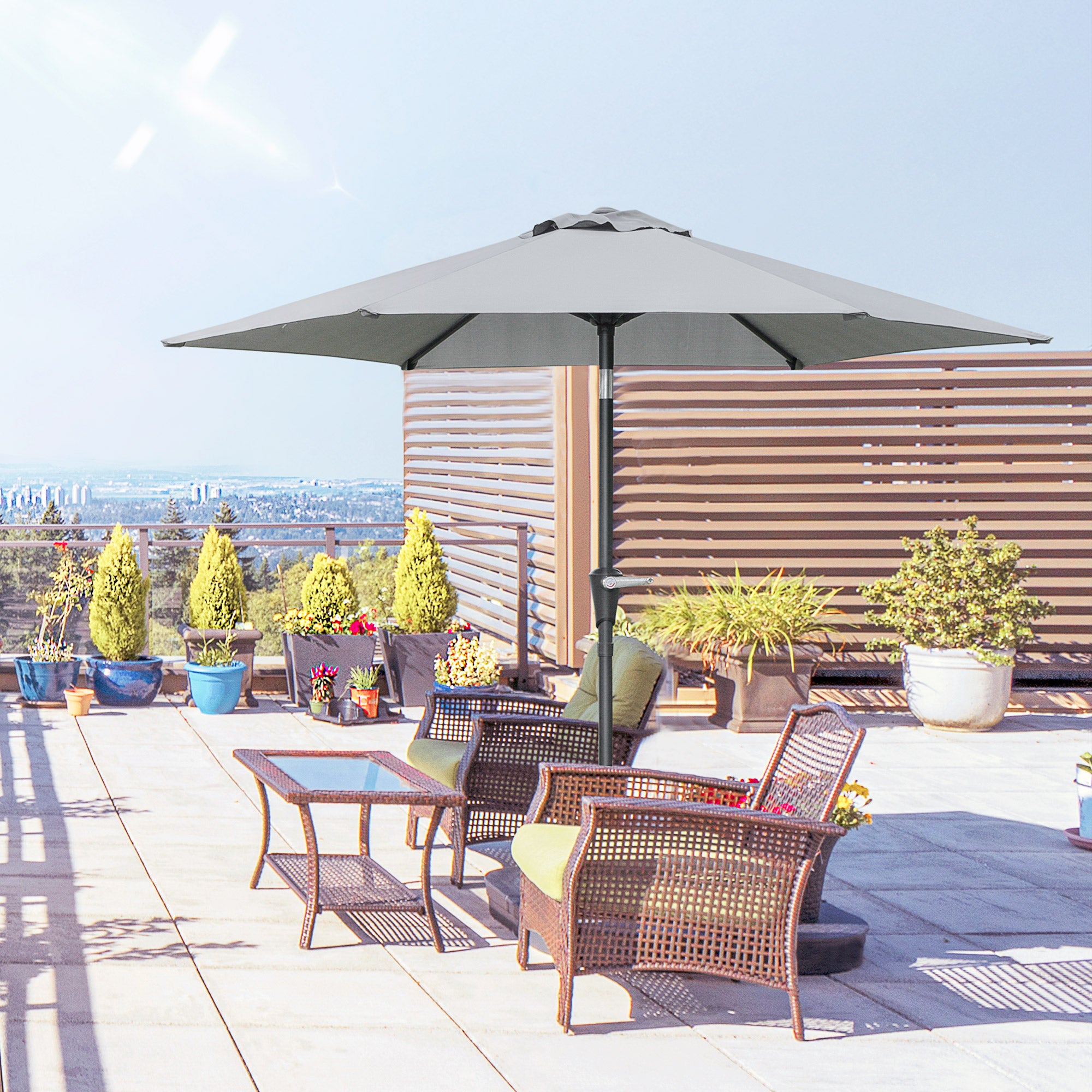 Tilting Garden Umbrella 2.3x2m with Crank Opening and 6 Ribs, Gray - Borgè