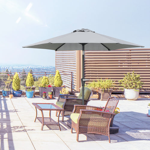 Tilting Garden Umbrella 2.3x2m with Crank Opening and 6 Ribs, Gray - Borgè