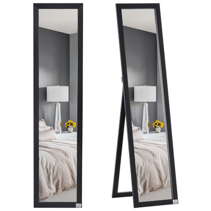 Floor and Wall Mirror with Foldable Support and MDF Frame, 37x48x152cm, Black