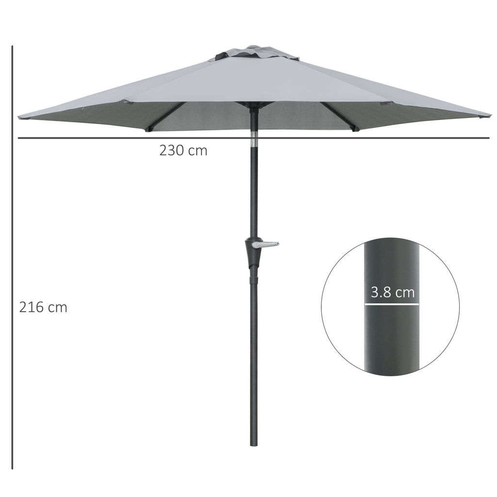 Tilting Garden Umbrella 2.3x2m with Crank Opening and 6 Ribs, Gray - Borgè