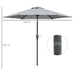 Tilting Garden Umbrella 2.3x2m with Crank Opening and 6 Ribs, Gray - Borgè